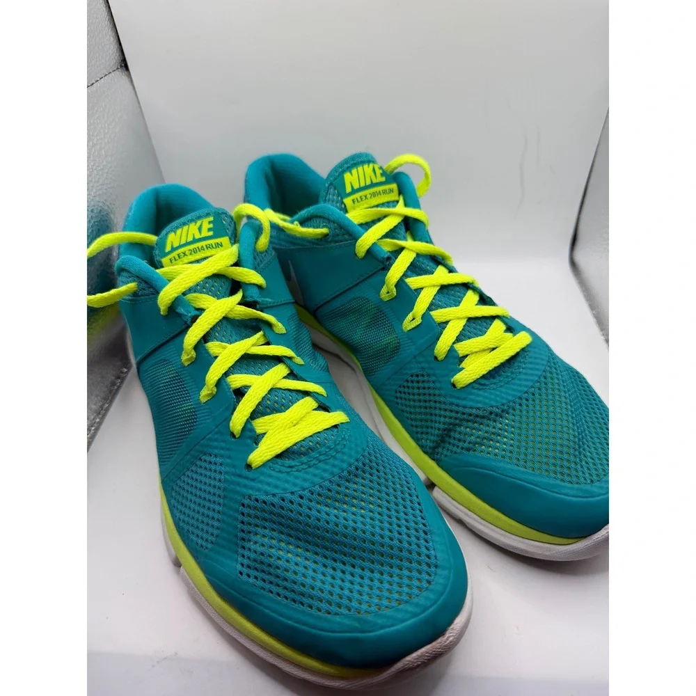 Nike Flex 2014 Run Teal Neon Yellow Running Shoes 642767-300 Womens 9.5
